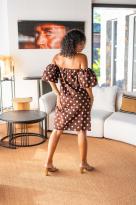Robe courte manche bouffante à pois, Blanc, Taille unique
