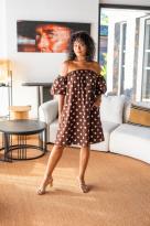 Robe courte manche bouffante à pois, Blanc, Taille unique