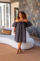 Robe courte manche bouffante à pois, Blanc, Taille unique