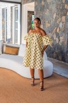 Robe courte manche bouffante à pois, Blanc, Taille unique