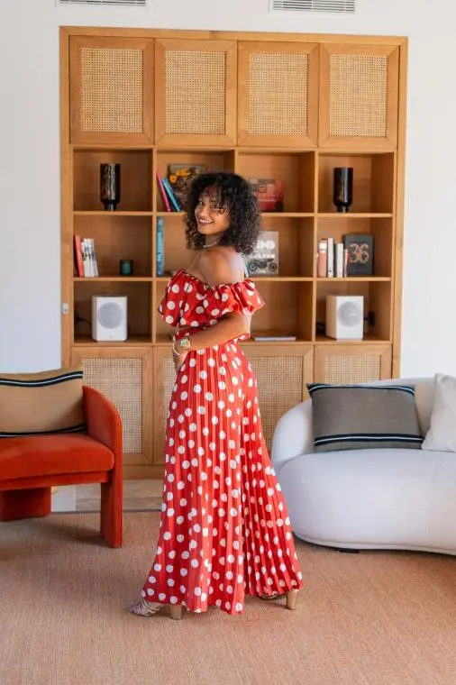 Ensemble plissé à pois , Blanc, Taille unique