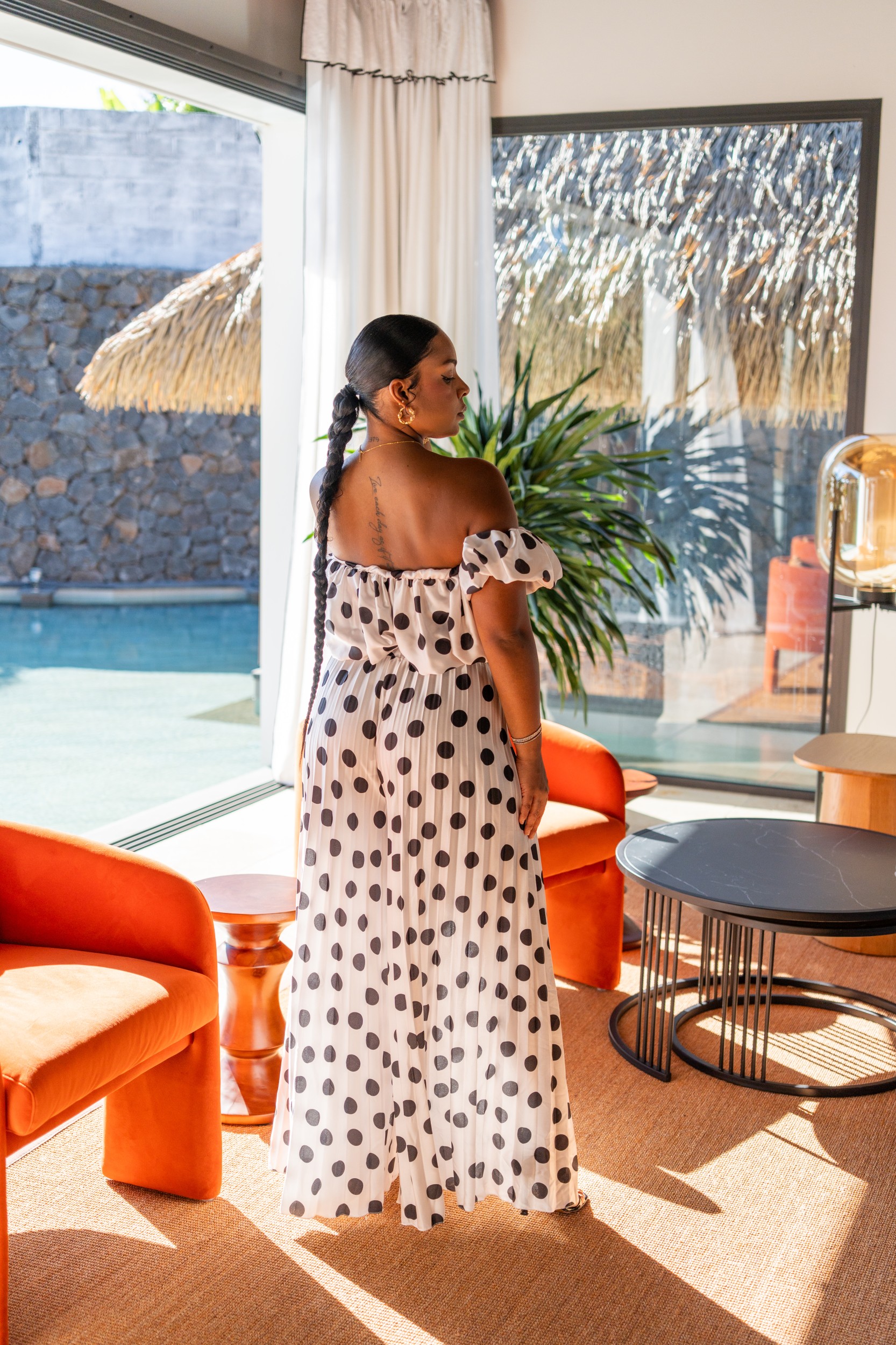 Ensemble pliss&eacute; &agrave; pois , Blanc, Taille unique