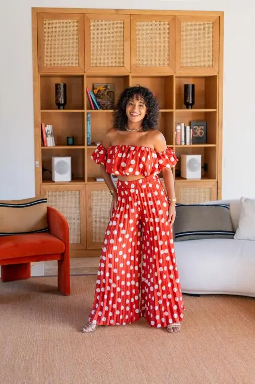 Ensemble plissé à pois , Blanc, Taille unique