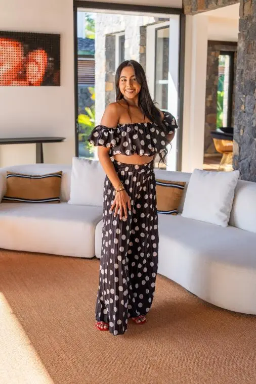 Ensemble plissé à pois , Blanc, Taille unique