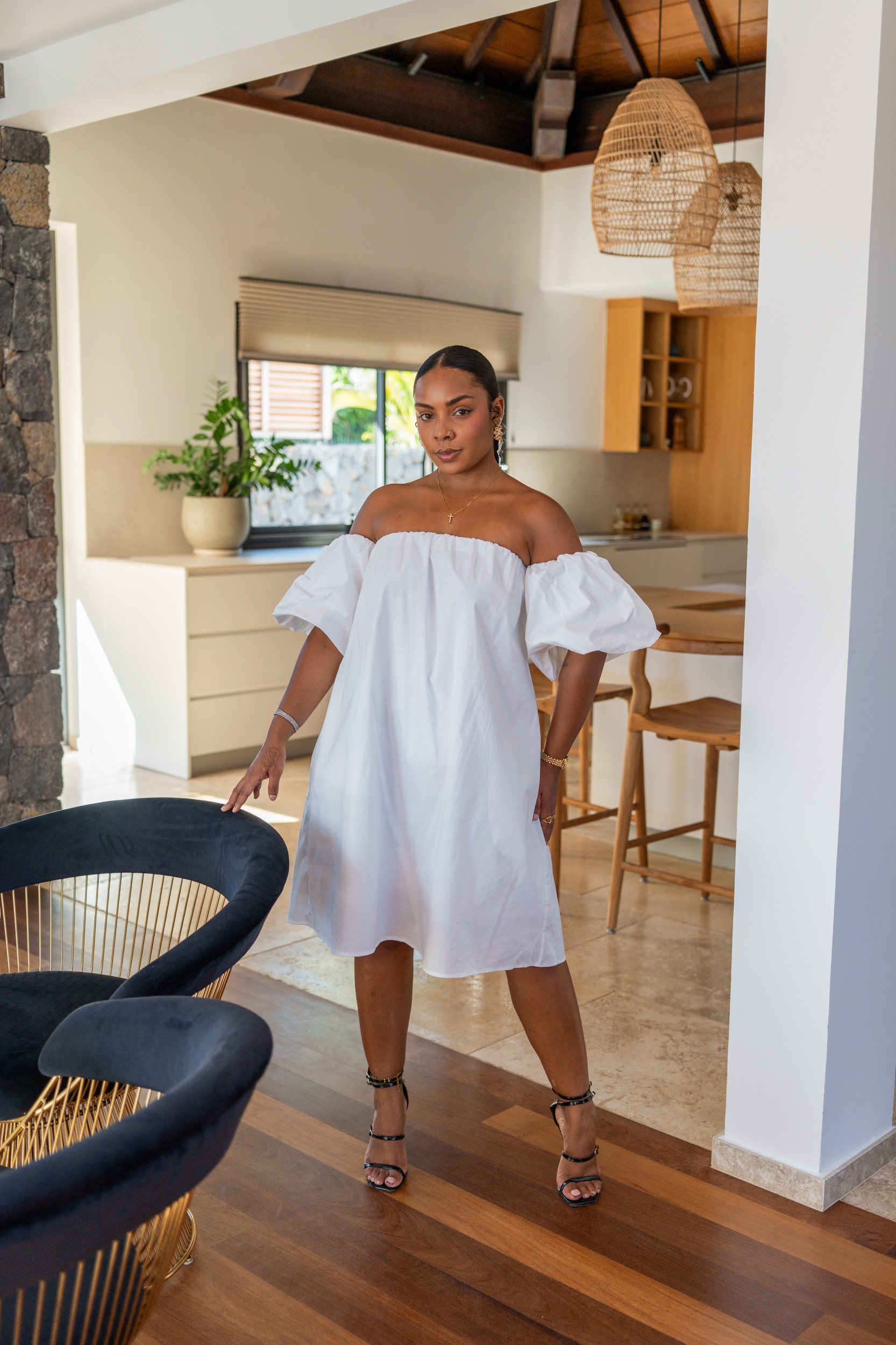 Robe courte manche bouffante , Jaune, Taille unique