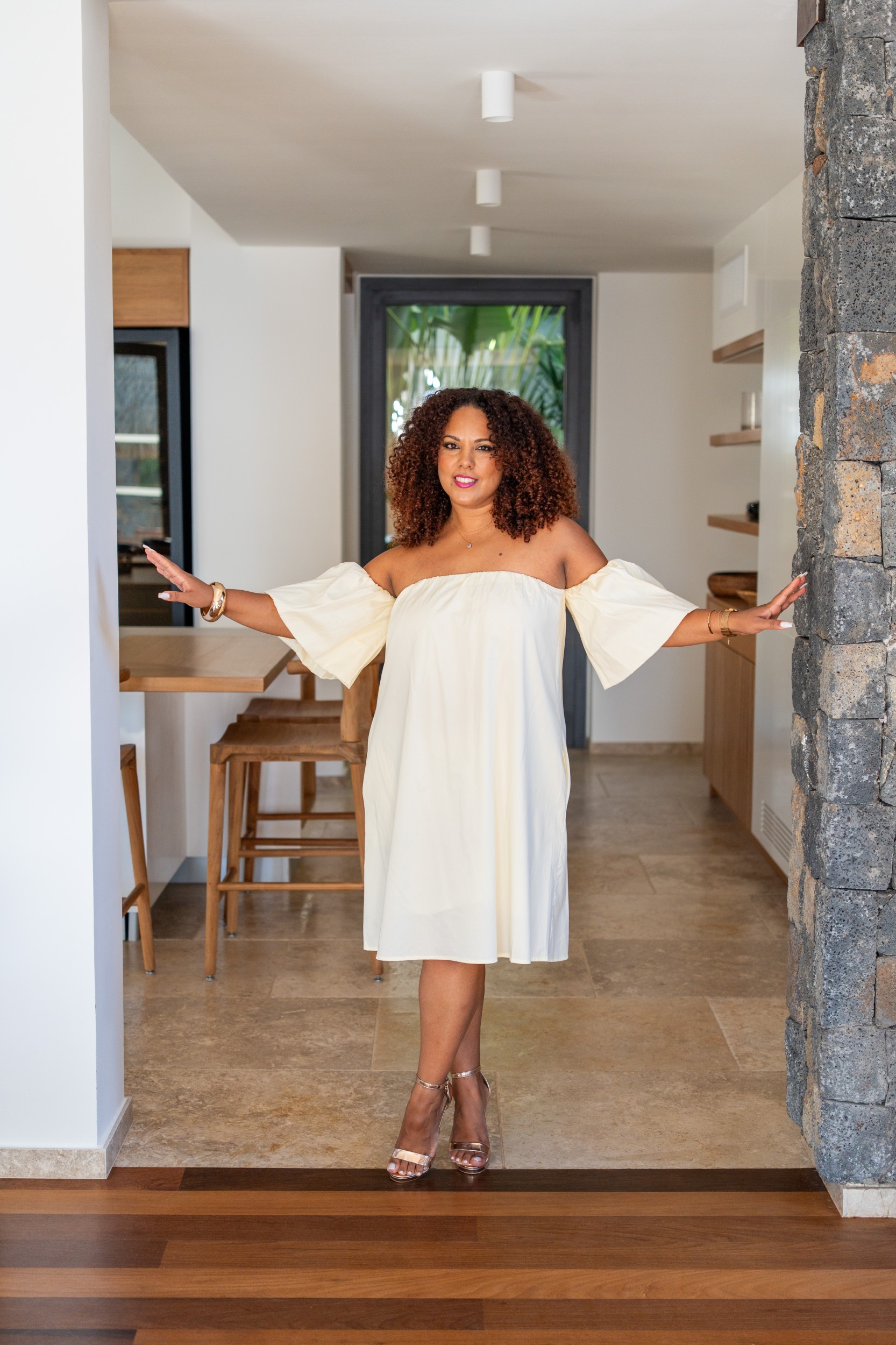 Robe courte manche bouffante , Jaune, Taille unique