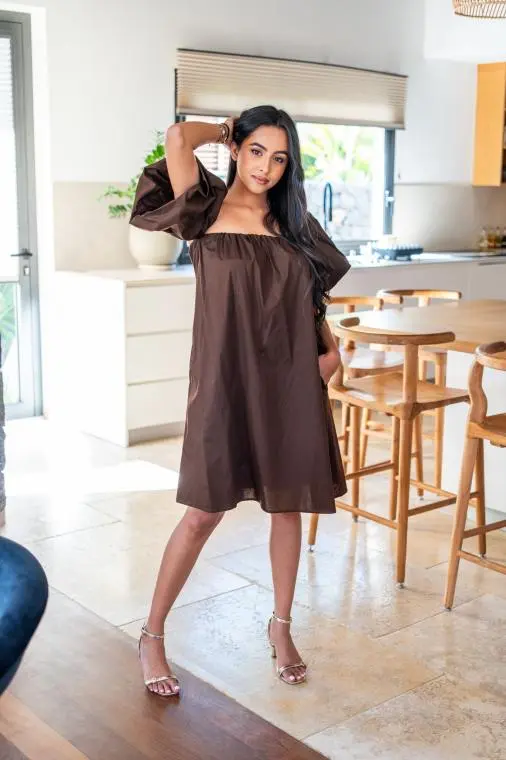 Robe courte manche bouffante , Jaune, Taille unique