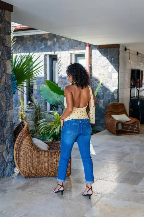 Top à pois , Jaune, Taille unique