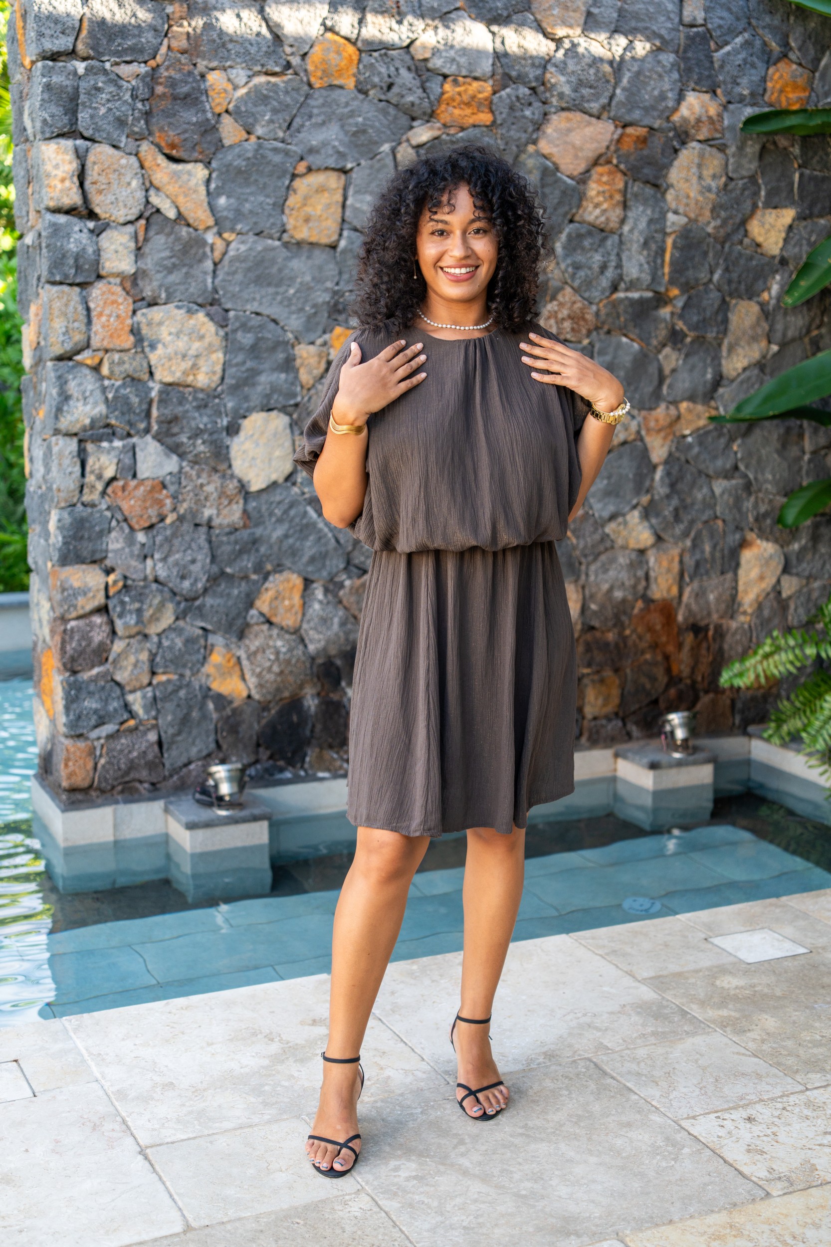 Robe courte cr&eacute;pon, Vert, Taille unique