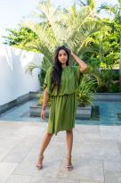 Robe courte crépon, Vert, Taille unique