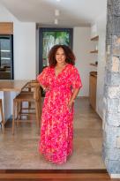 Robe longue motif fleuri (doublure), Fushia, L/XL
