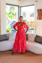 Robe longue motif fleuri (doublure), Fushia, L/XL