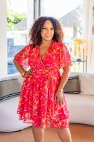 Robe courte motif fleuri (doublure), Fushia, L/XL