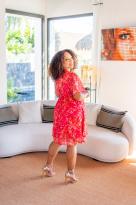 Robe courte motif fleuri (doublure), Fushia, L/XL