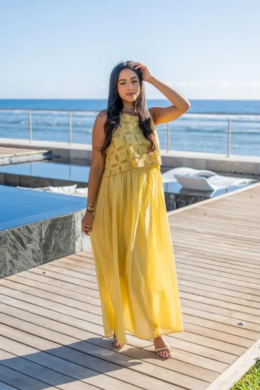 Robe voile de coton et broderie , Écru, Taille unique
