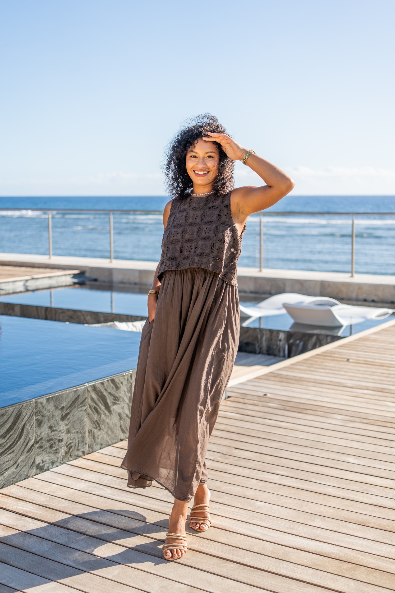 Robe voile de coton et broderie , &Eacute;cru, Taille unique