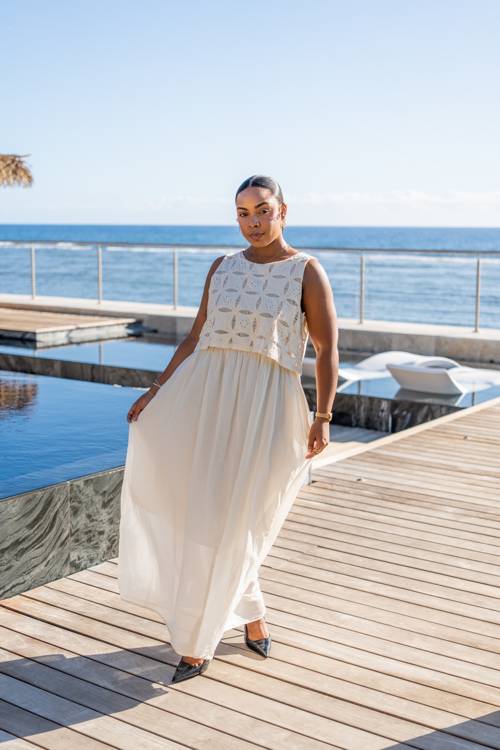 Robe voile de coton et broderie , &Eacute;cru, Taille unique