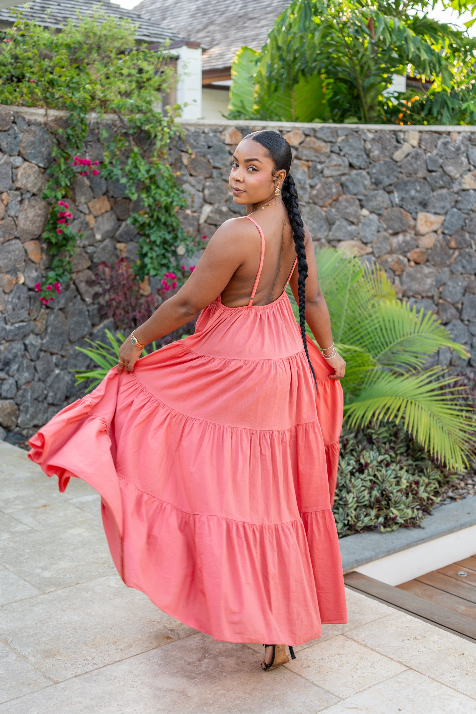 Robe "broche soleil", Corail, Taille unique