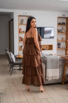 Robe longue à volants, Chocolat, Taille unique