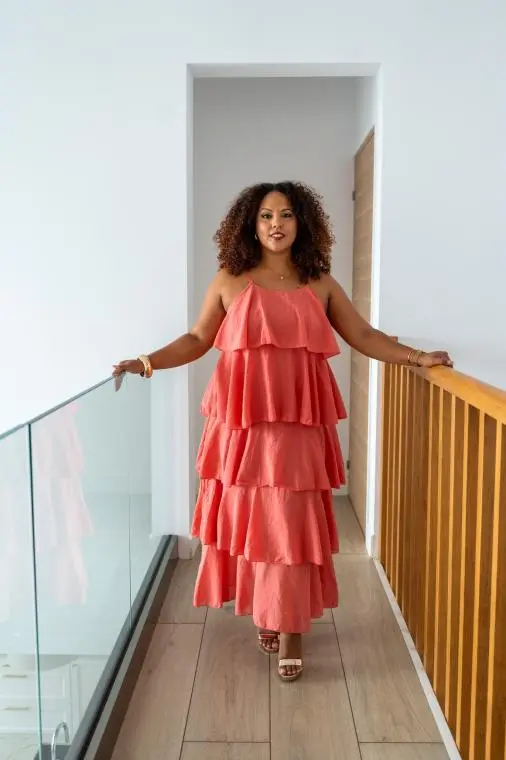 Robe longue à volants, Chocolat, Taille unique