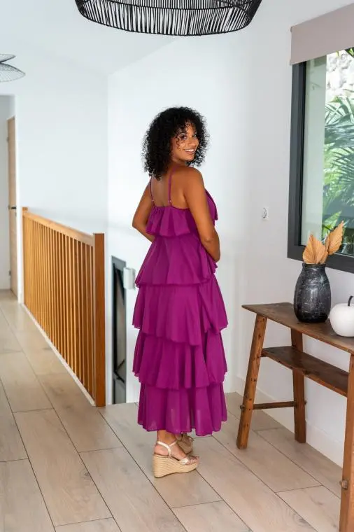 Robe longue à volants, Chocolat, Taille unique