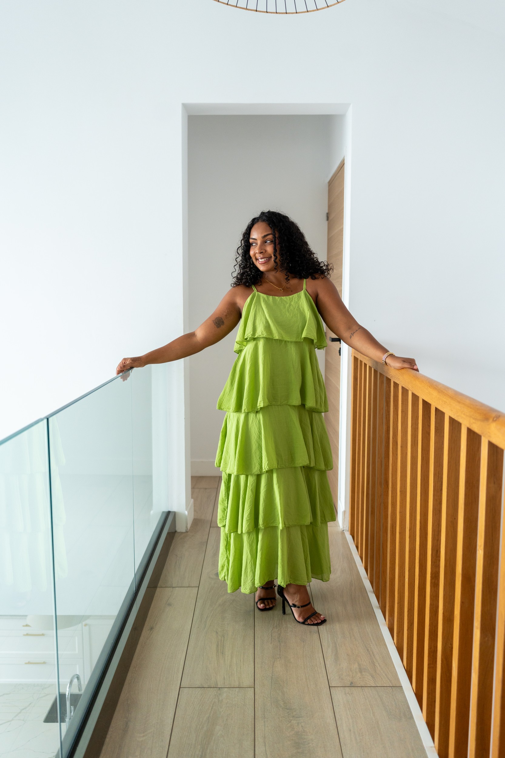 Robe longue &agrave; volants, Corail, Taille unique