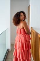 Robe longue à volants, Chocolat, Taille unique