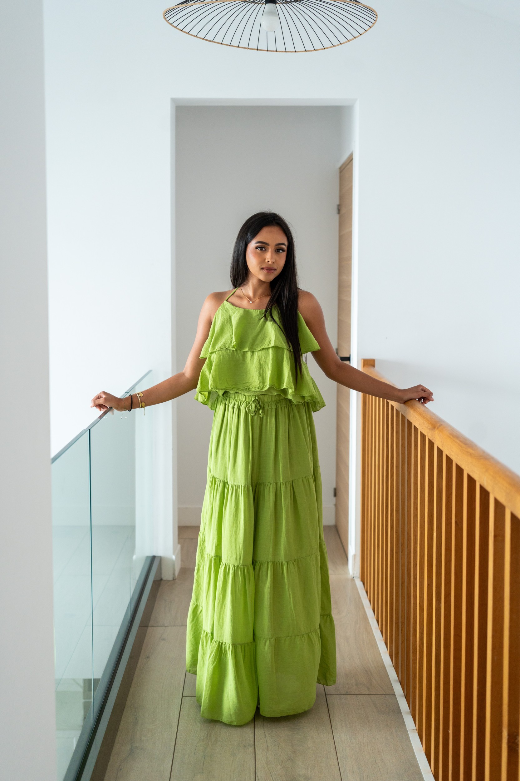 Haut &agrave; volants, Vert matcha, Taille unique