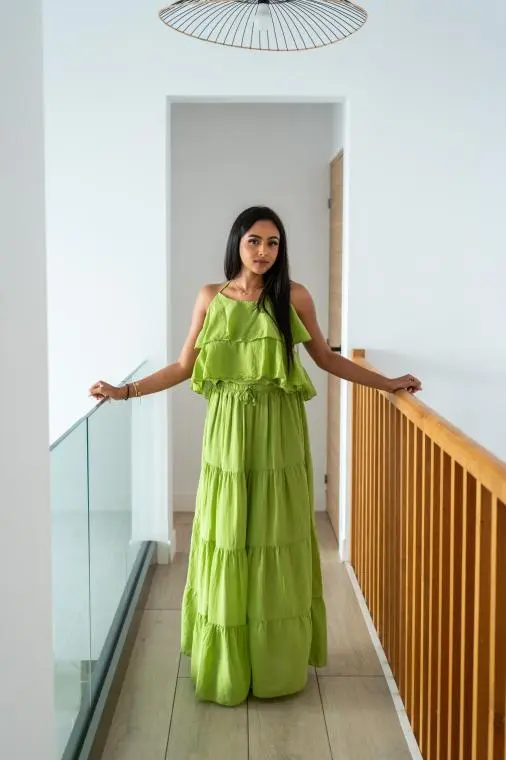 Haut à volants, Vert matcha, Taille unique