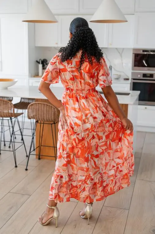 Robe longue imprimée, Orange, L/XL