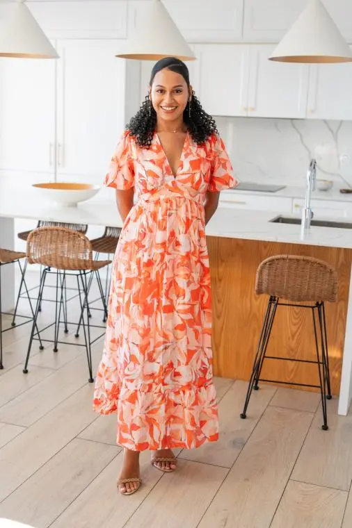 Robe longue imprimée, Orange, L/XL