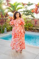 Robe longue imprimée, Orange, L/XL