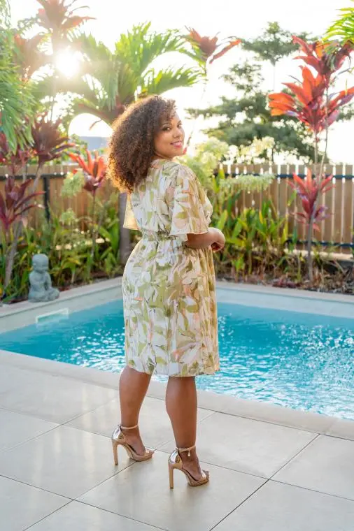 Robe imprimée à fleurs, Orange, L/XL