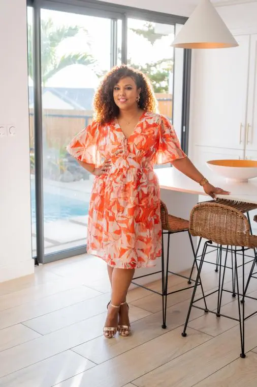 Robe imprimée à fleurs, Orange, L/XL