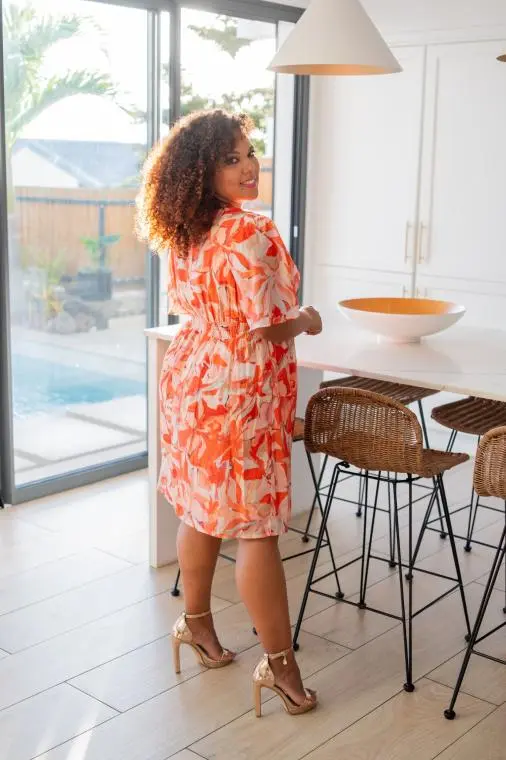 Robe imprimée à fleurs, Orange, L/XL