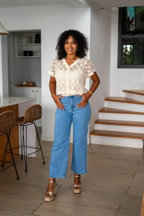 Haut macramé à boutons, Choco, Taille unique