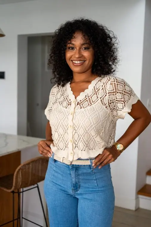 Haut macramé à boutons, Choco, Taille unique