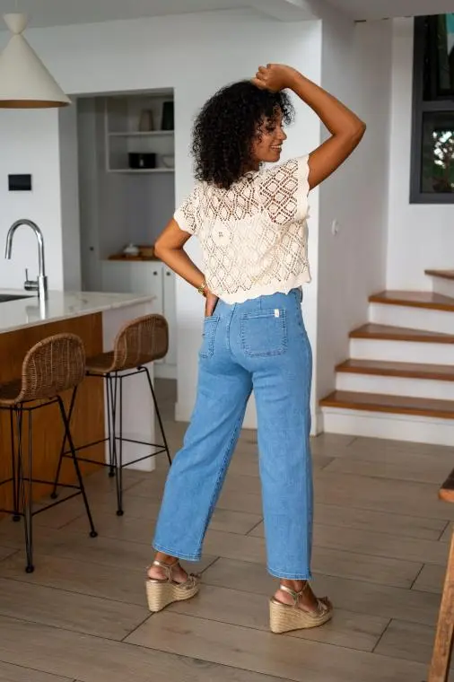 Haut macramé à boutons, Choco, Taille unique