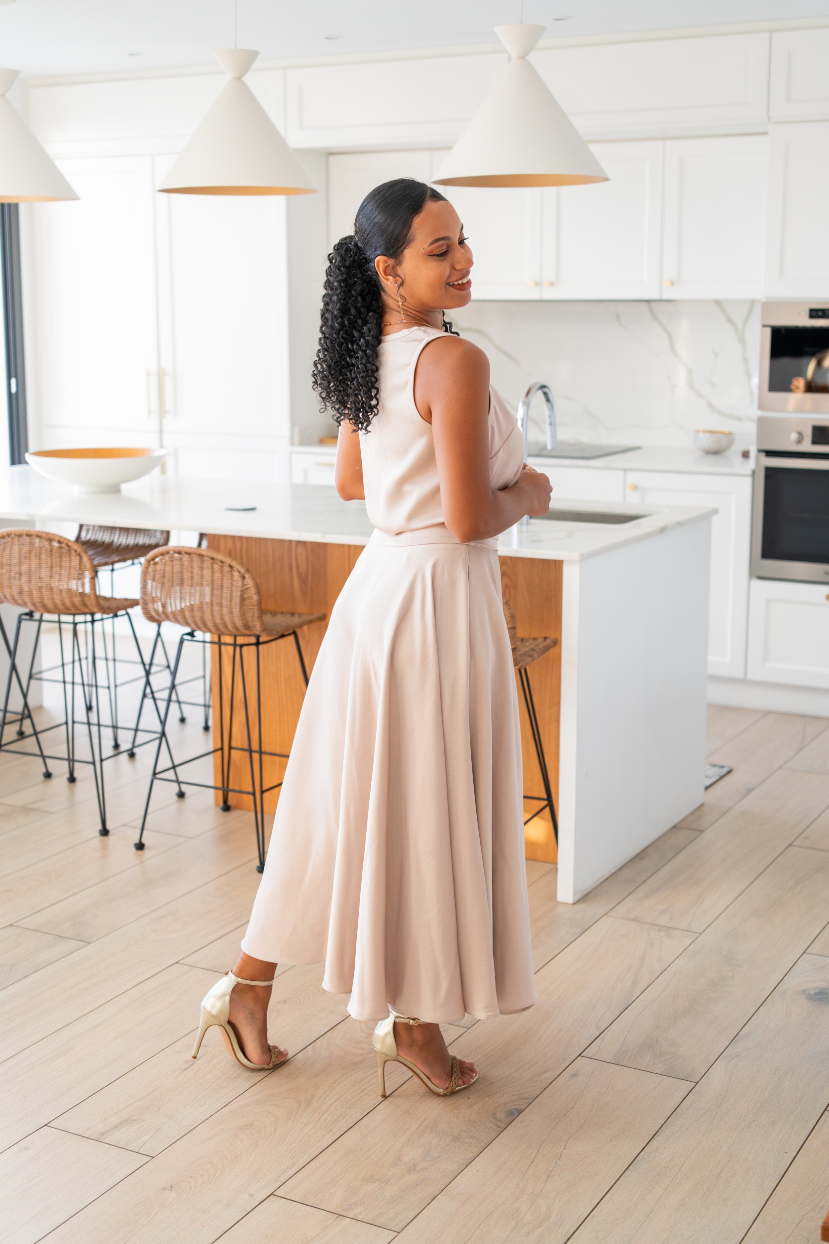 D&eacute;bardeur satin&eacute; , Beige, L