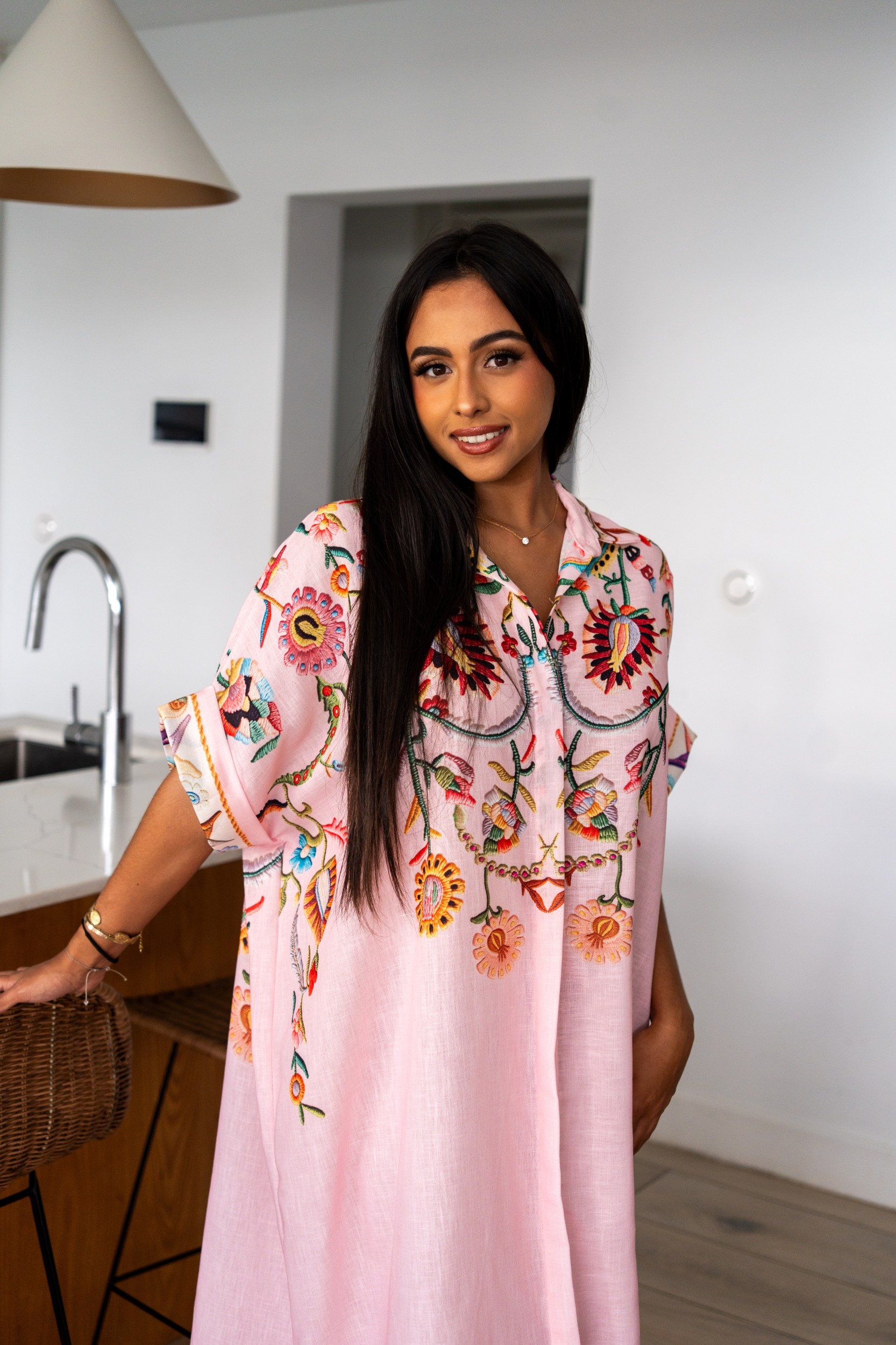 Robe chemise "baroque", Rose, Taille unique