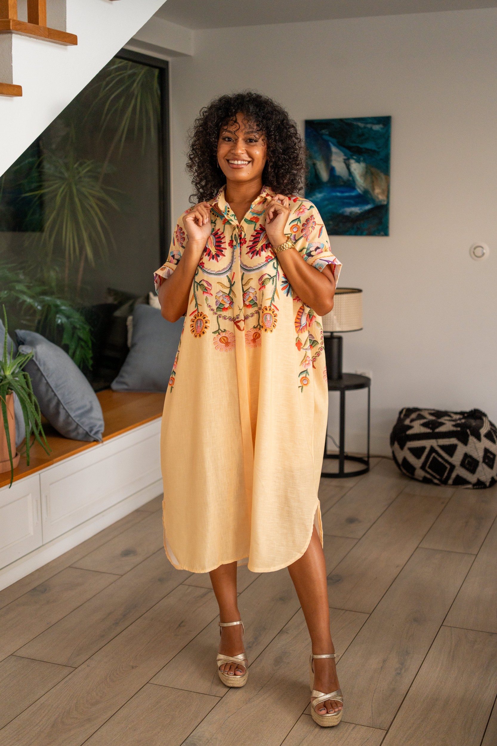 Robe chemise "baroque", Rose, Taille unique