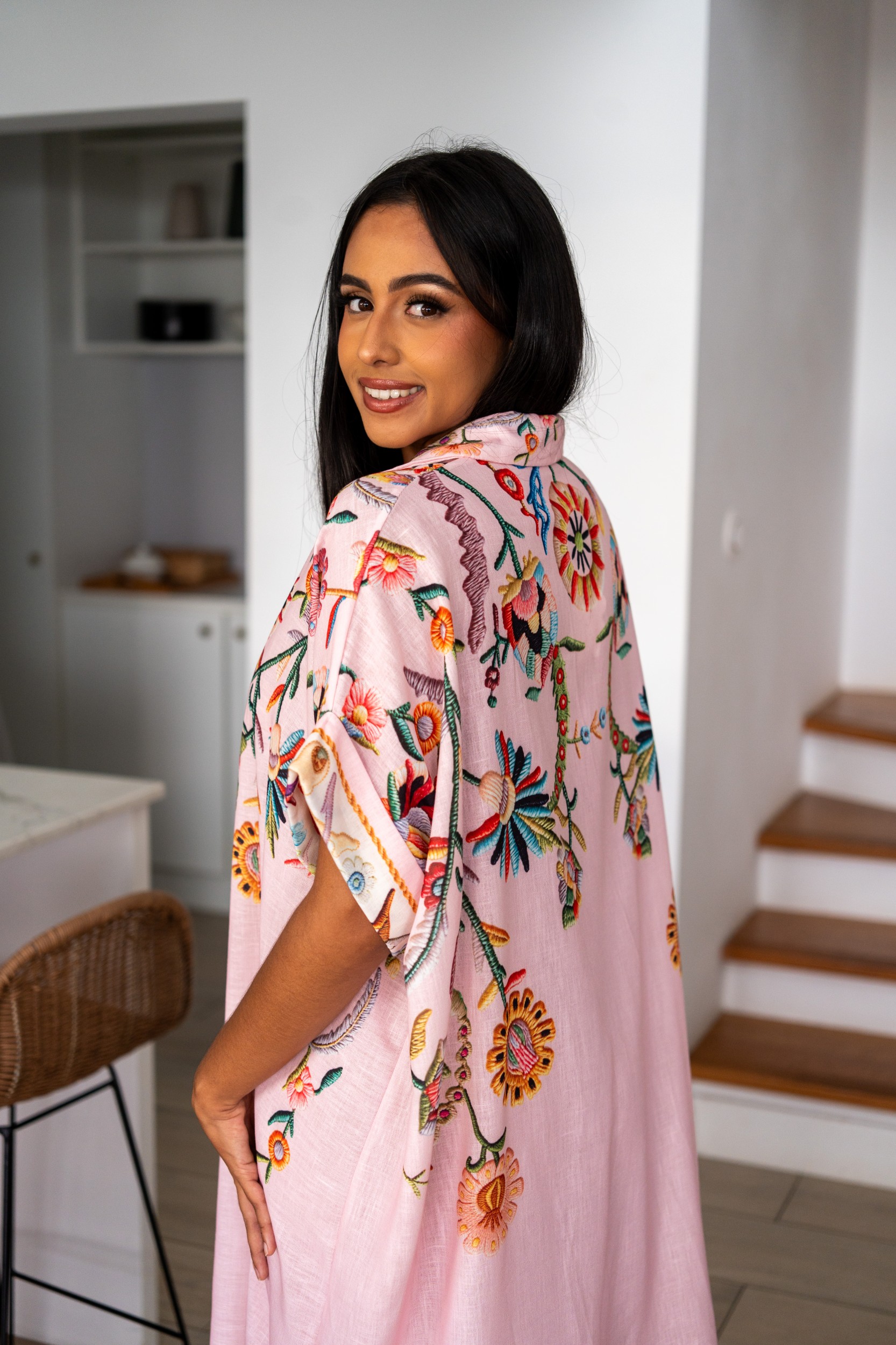 Robe chemise "baroque", Rose, Taille unique