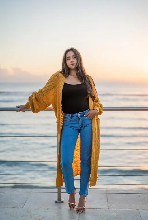 Gilet pull long, Kaki, Taille unique