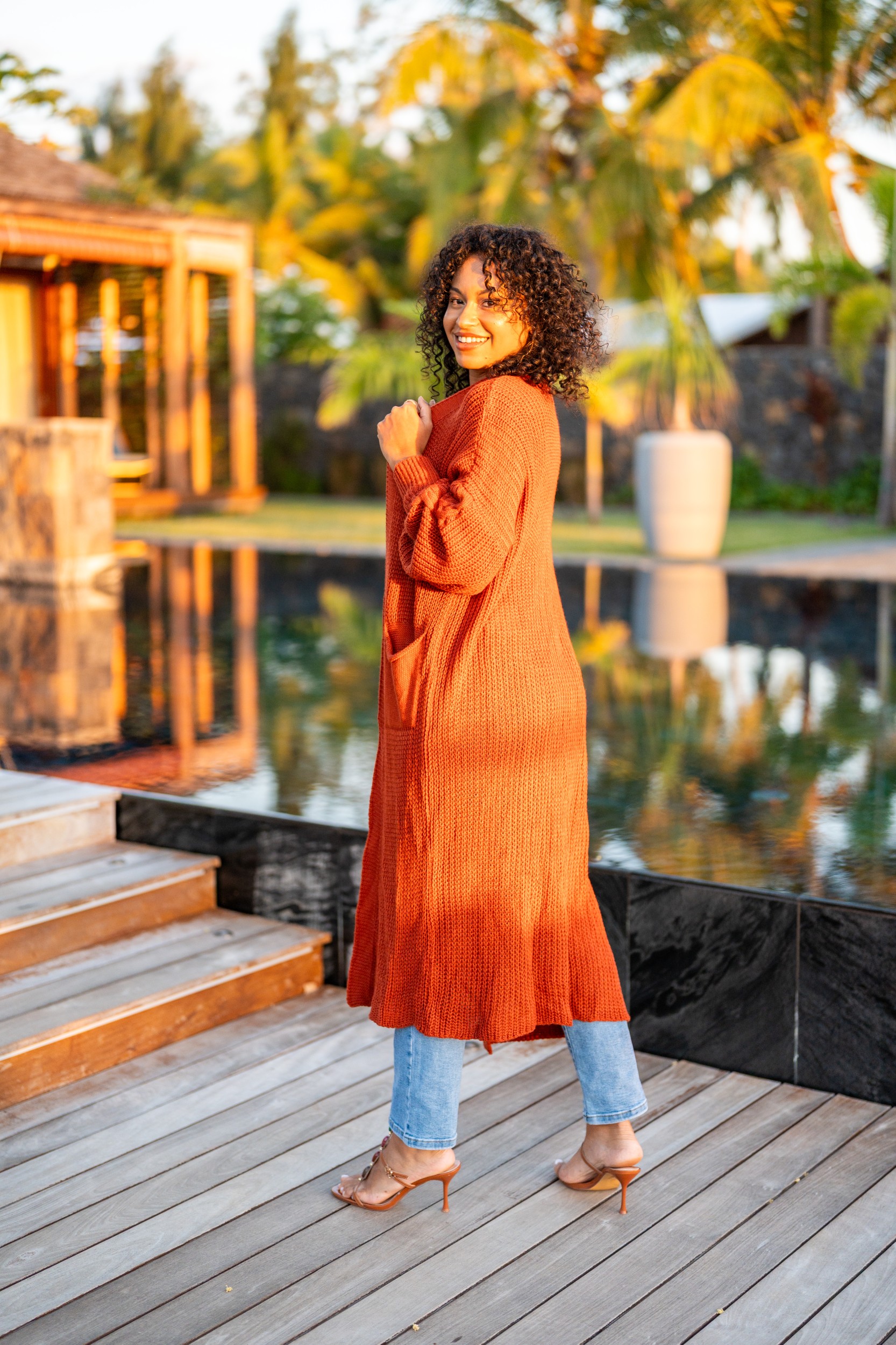 Gilet pull long, Kaki, Taille unique