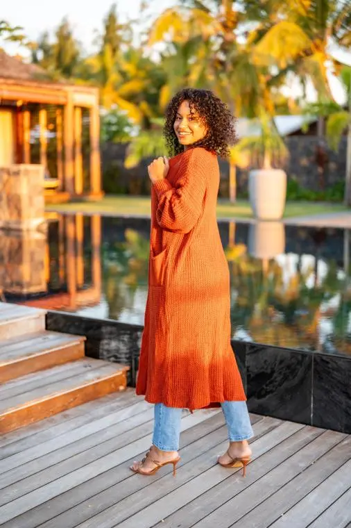 Gilet pull long, Kaki, Taille unique