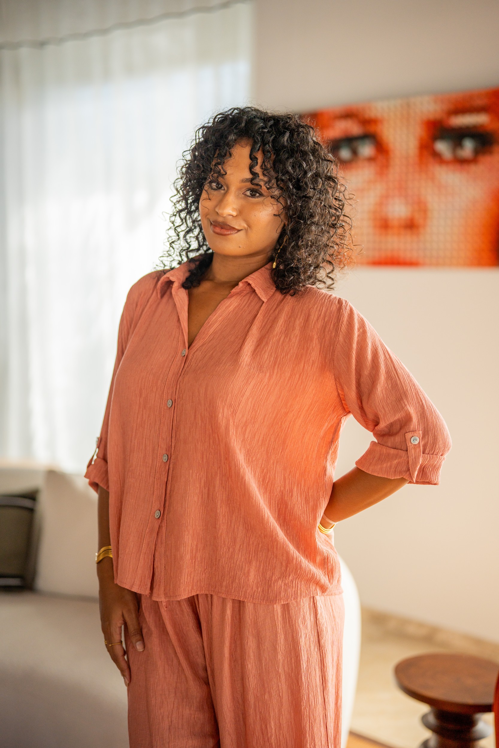 Chemise crepon, Camel, Taille unique