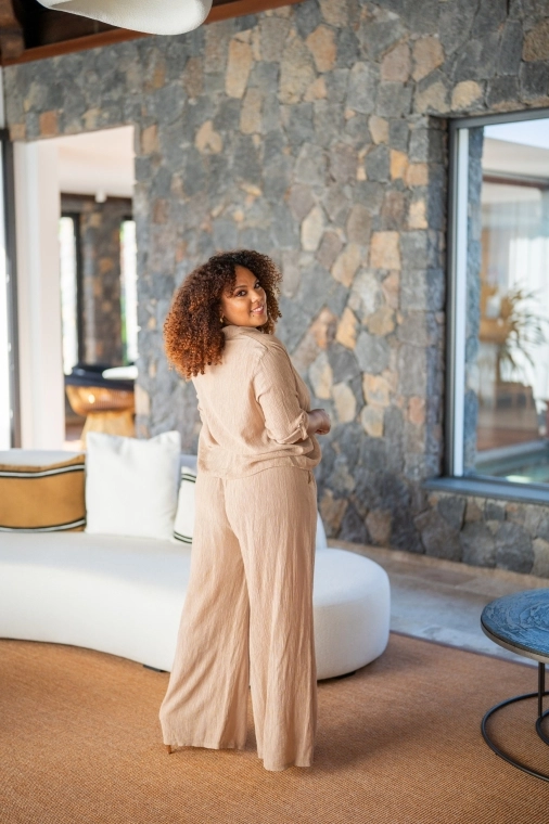 Chemise crepon, Camel, Taille unique