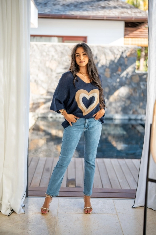 Pull à motif coeur , Kaki, Taille unique
