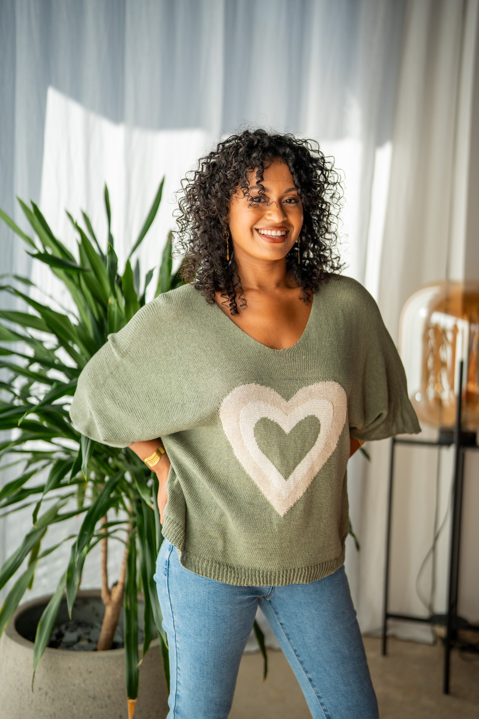 Pull &agrave; motif coeur , &Eacute;cru, Taille unique