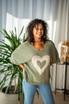 Pull à motif coeur , Kaki, Taille unique